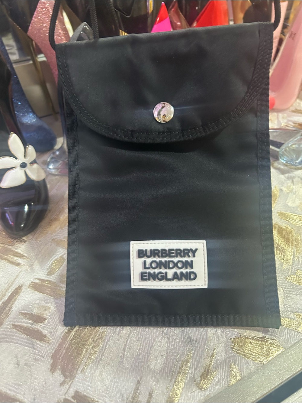 Authentic Burberry Black Nylon Travel Passport Pouch Neck Wallet Lanyard Bag!